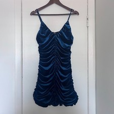Lulus Stunning Celebration Teal Blue Velvet Ruched Bodycon Mini Dress Sz Large