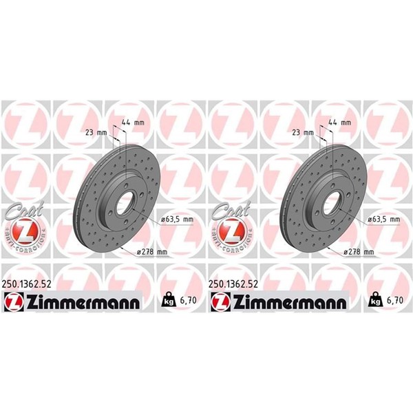 2X Zimmermann Sport Bremsscheiben 278Mm Gelocht Vorne Passend FüR Ford B-MAX FIE-image
