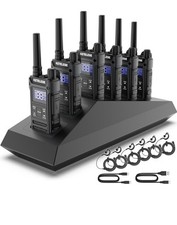 T3G Heavy Duty Walkie Talkies, IP67 Waterproof Two Way Radio with Earpiece 6 PCS