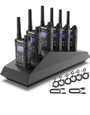 T3G Heavy Duty Walkie Talkies, IP67 Waterproof Two Way Radio with Earpiece 6 PCS