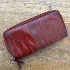 Vintage Genuine Eelskin Zippered Large Wallet Red Burgundy