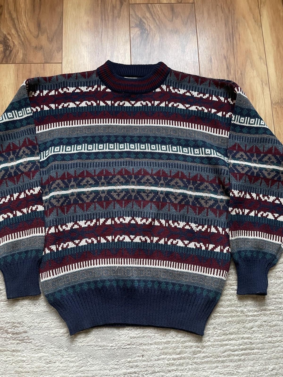 Men’s Vintage 90s Springfield Geometric Abstract Patterned Wool Blend Jumper M L