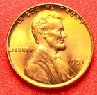 1951-P Lincoln Wheat Cent Penny GEM RED BU From an Original Bank Roll