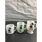 Vintage Disney Milk Glass Mugs Set of 3 Mickey Mouse Daisy Duck Footed Stacking