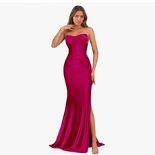 Satin Prom Dresses for Women Pleated Strapless Long Mermaid Formal Evening Gowns