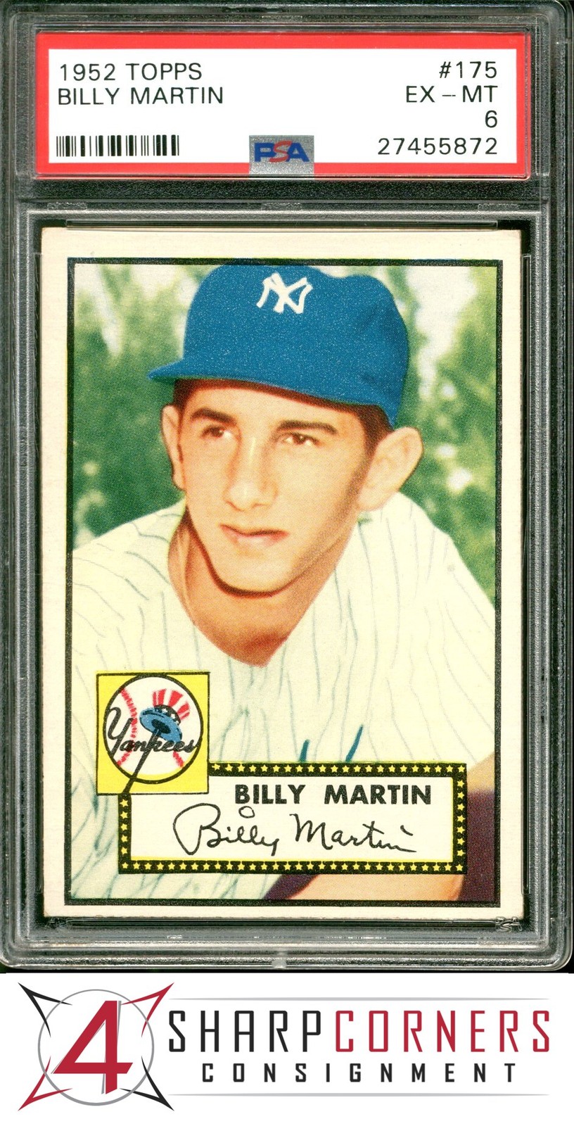 1952 TOPPS #175 BILLY MARTIN RC YANKEES PSA 6