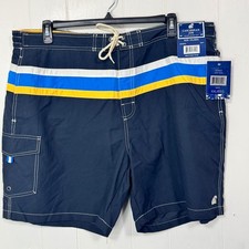 Caribbean Joe Mens XXL Navy Swim Shorts Trunks Striped Drawstring Swimwear New