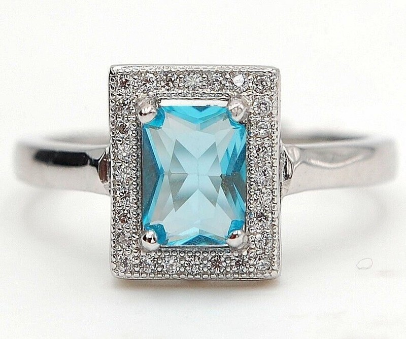 2CT  Aquamarine 925 Sterling Silver Ring Sz 6 U2-7