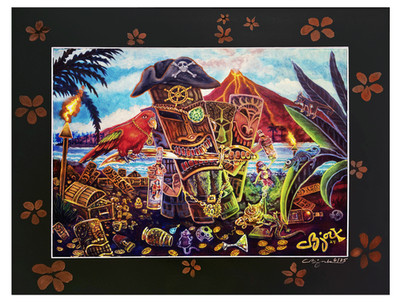 CBjork 12 x 16 Print 16 x 20 MAT Pirate Tiki Island Treasure Hawaiian Lava