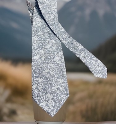 Frey Wille Tie Necktie Mens One Size Gray Silk Geometric Jacquard Made Italy