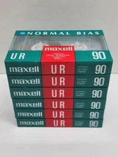 Lot of 6 Maxell UR90 Audio Cassette Tapes 90 Minute Normal Bias New Sealed