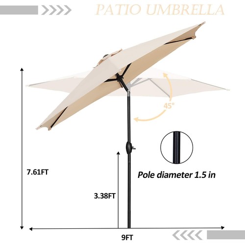 9FT Patio Umbrella Outdoor Table Umbrella,Market Umbrella with Push Button Ti... - Picture 2 of 7