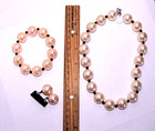 Pink Beaded Necklace Bracelet Earrings Set Faux Pearl Silver Metal Black Beads — photo 2