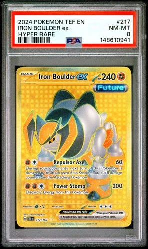 2024 POKEMON TEF EN-TEMPORAL FORCES HYPER RARE #217 IRON BOULDER EX PSA 8