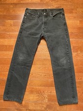Levis 505 Jeans Mens 36x32 Black Regular Fit Straight Leg Denim Dark Wash