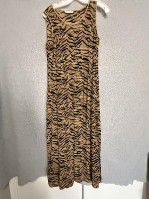 Amanda Smith Dress Womens Medium Brown Silk Animal Print Maxi Tank Side Slit