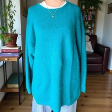Vintage Rafaella Teal Angora-Lambswool Oversized Sweater - Women's Size L