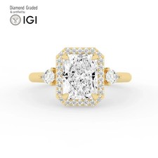 Radiant Diamond Trilogy Ring 18k Yellow Gold Labgrown 3.50 Ct Solitaire