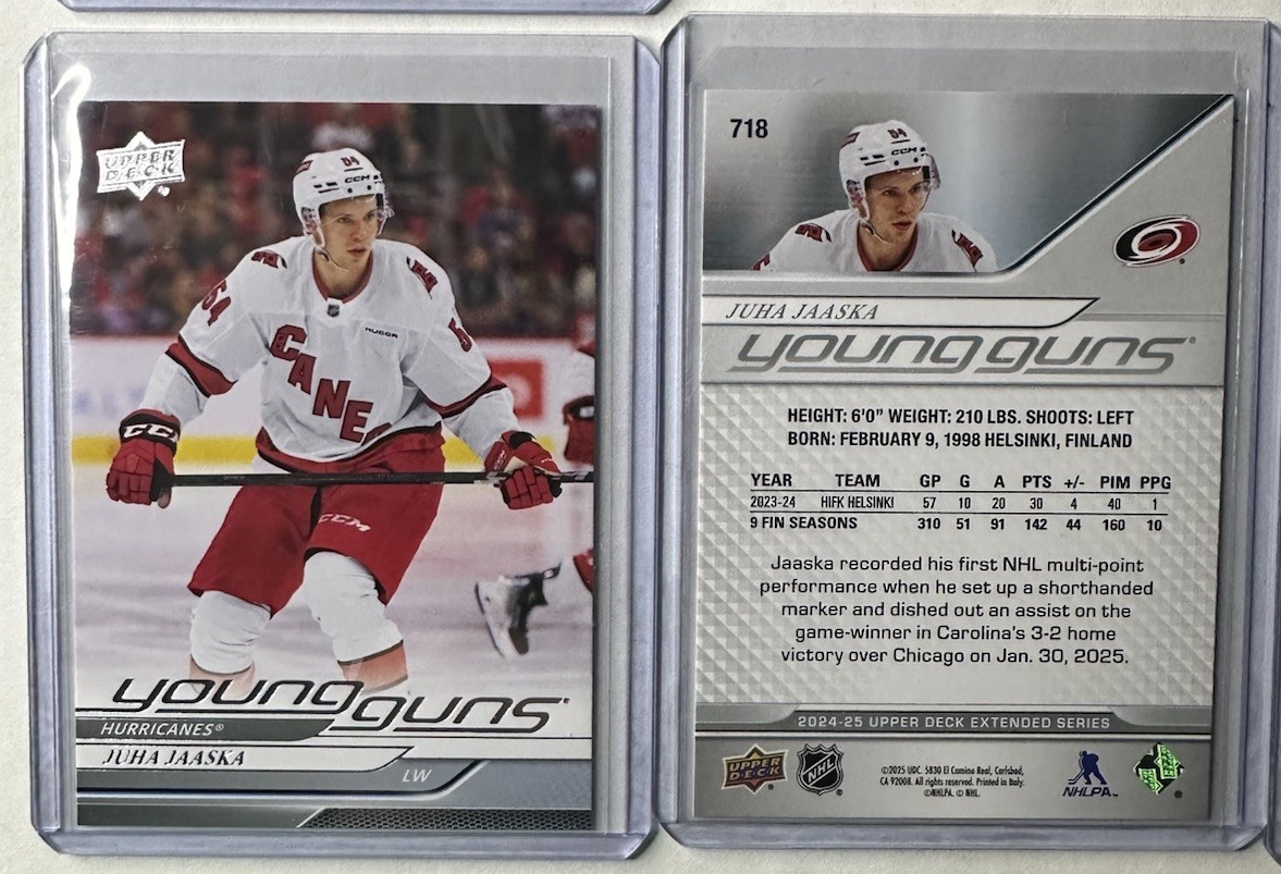 2024-25 Upper Deck Extended Young Guns Juha Jaaska RC #718 Carolina Hurricanes