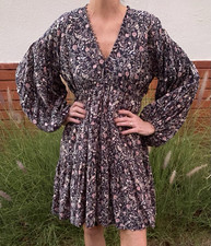 Doen Grasse Black Floral Tiered Dress Size Small