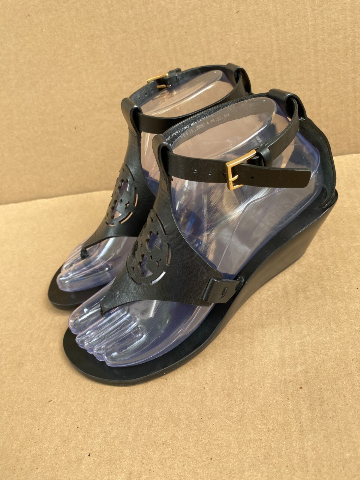 Tory Burch Black Zoey Wedge Sandals Size 6 Leather Ankle Strap Quiet Luxury thumbnail 18