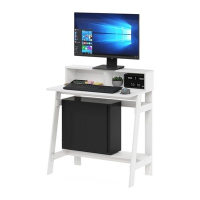 Furinno Simplistic A-Frame Computer Desk w/ Hutch, White - Study Table