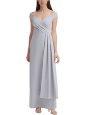 ELIZA J Womens Gray Side-drape Cap Sleeve Full-Length Formal Gown Dress 10