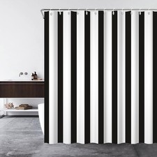 Black White Striped Shower Curtain Decor Modern Simple Bathtub Hooks 72x72 Inch