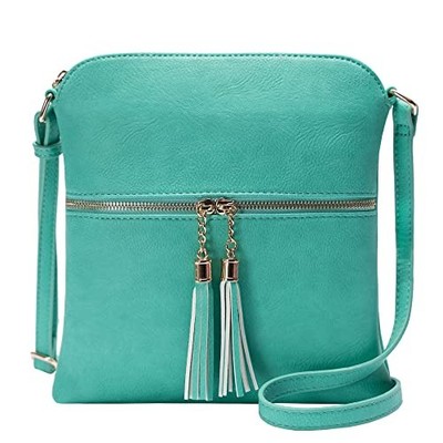  Womens Lightweight Medium Crossbody Purse with Tassel, Green Turquoise 1