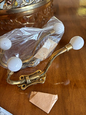 Vintage Brass Finish Wall Mounted Double Coat Hook, White Ceramic Knobs 2Pk