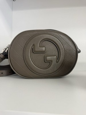 Gucci Brown Leather Oval Crossbody Bag with Logo Accent for Women Designer