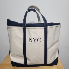 Vintage L.L. Bean Insulated Boat  Tote Bag NYC Monogram Blue USA Made Zip Top