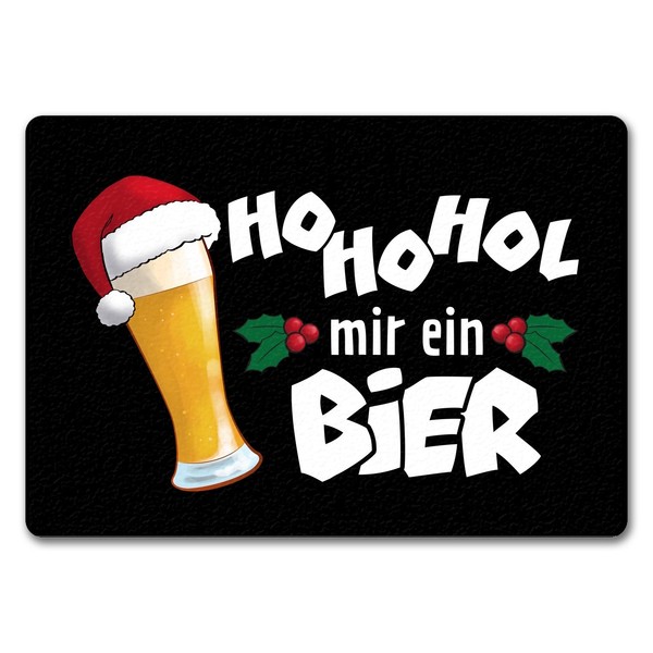 Bier Mit WeihnachtsmüTze FußMatte In 35X50 Cm Ohne Rand Mit Spruch Hohohol Mir-image