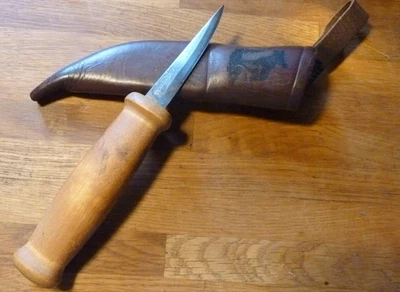 Seltenes Schmales Mora Messer Morakniv Lederscheide Jagdmesser Schweden - Bild 1 von 4