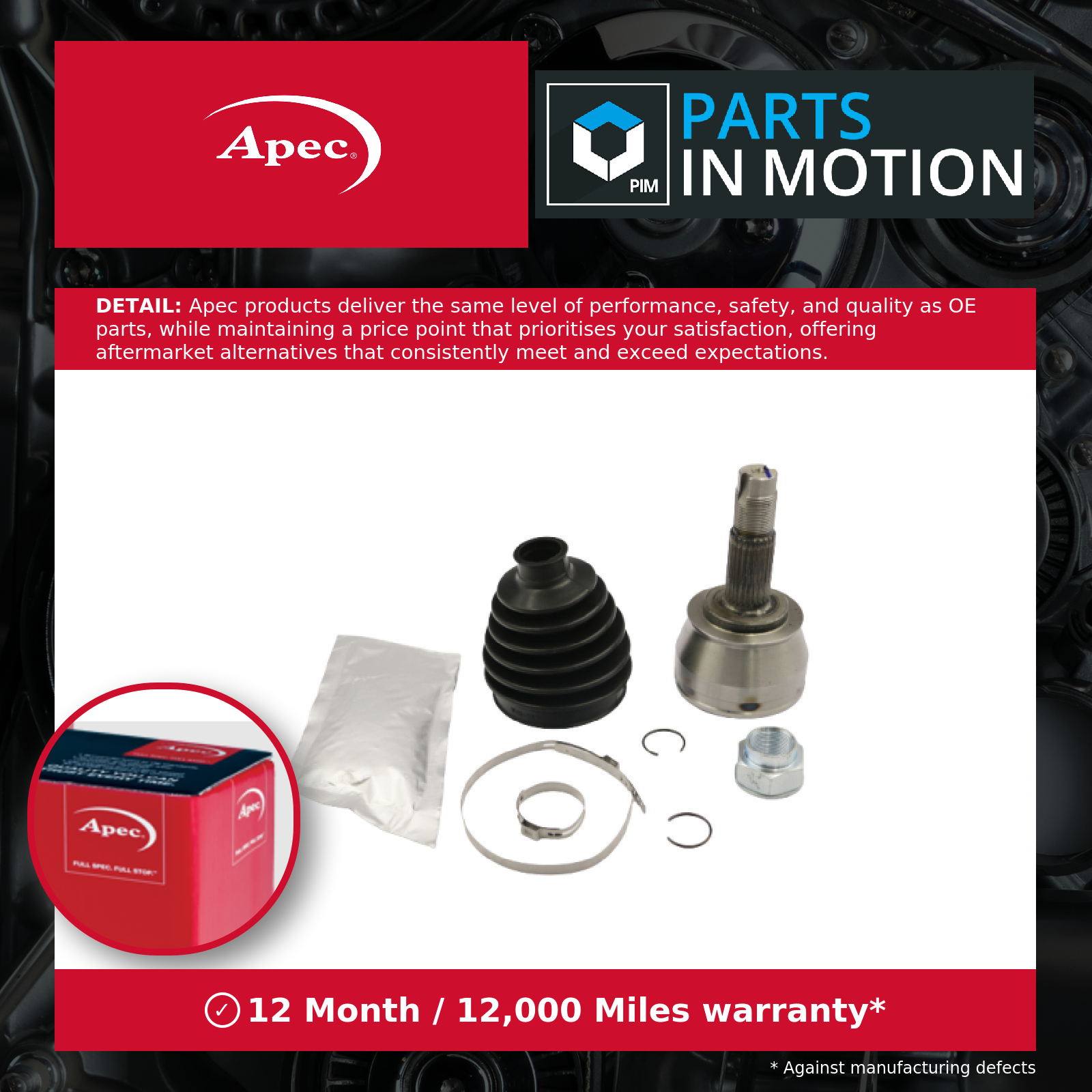 CV Joint Front Outer ACV1102 Apec C.V. Driveshaft 46308067 46308518 51808107 New