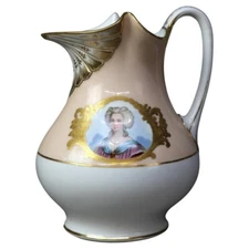 Antique Old Paris Porcelain Hand Painted & Gilt Portrait Pitcher c1890
