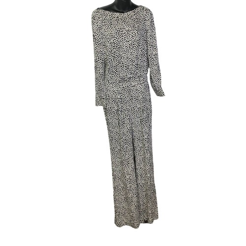 DIANE von FURSTENBERG ROSE HEART CYNTHIA BLACK & WHITE SILK JUMPSUIT sz 8 NWT - Picture 8 of 10