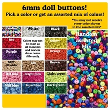 50, 100 or 200 6mm Round Buttons Plastic Red White Blue 6 mm Doll Blue 6mm round