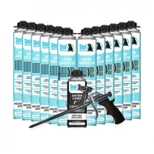 Seal Spray Foam Gaps and Cracks 24oz Gun Foam-Pack of 12, 1 Gun, 1 Can Cleaner