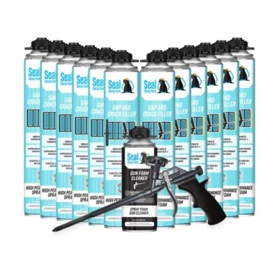 Seal Spray Foam Gaps and Cracks 24oz Gun Foam-Pack of 12, 1 Gun, 1 Can Cleaner
