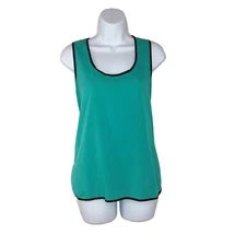 Milano Women's Size M Teal Contrast Trim Sleeveless Blouse Chiffon Side Slits