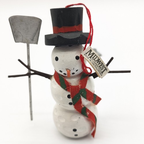 Wooden Snowman Christmas Ornament with Shovel - 4.25" - Midwest of Cannon Falls - Picture 7 of 8