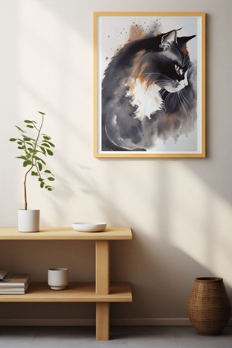 Black Cat Watercolour Animal Painting Print Wall Art Poster A3 A4 A5 - 第 2/7 張圖片