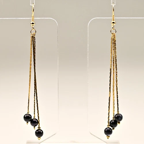 Original Vintage Designer Gold Black Pearl Onyx Spinel Gemstone Estate Earrings