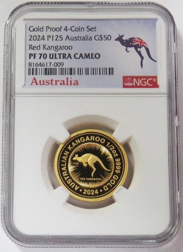 2024 GOLD 199 MINTED AUSTRALIA $50 1/2oz RED KANGAROO NGC PF 70 ULTRA CAMEO