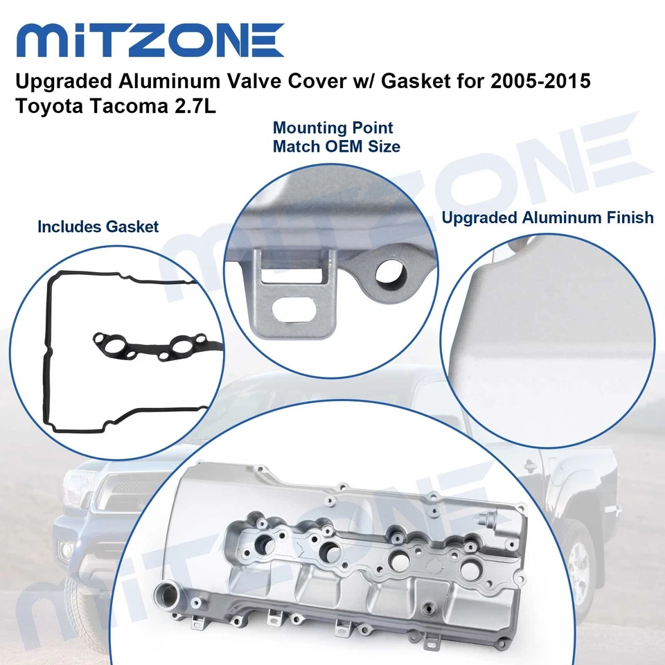 Cubierta de válvula de aluminio mejorada con junta para Toyota Tacoma 2005-2015 2,7 L Foto 4 de 4