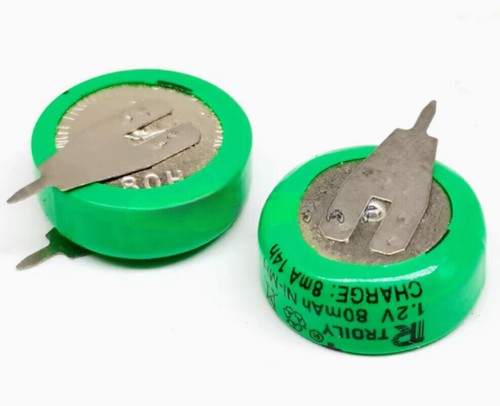 10 pcs New 1.2V 80mAh Button Battery Ni-MH Rechargeable With 2 Solder Tabs Pins - Picture 3 of 4