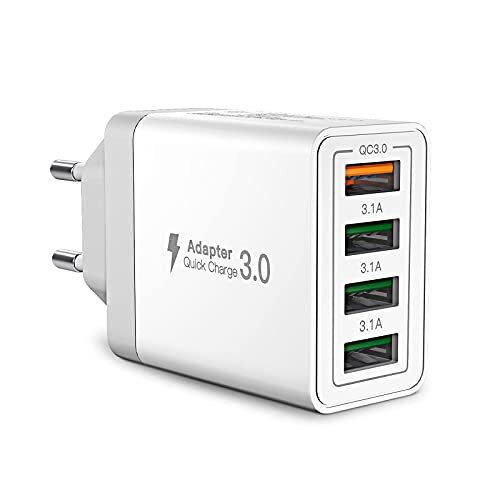 Caricatore USB 4 Porte 3.0 Da Muro Nero - Ricarica Rapida Universale