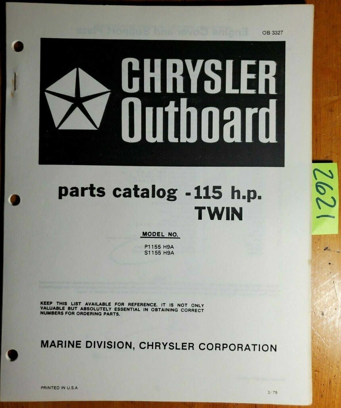超特価SALE開催 Chrysler Outboard 115HP TWIN 最大96％オフ！ P1155 H9A S1155 3 Manual 3327 OB 79 Parts
