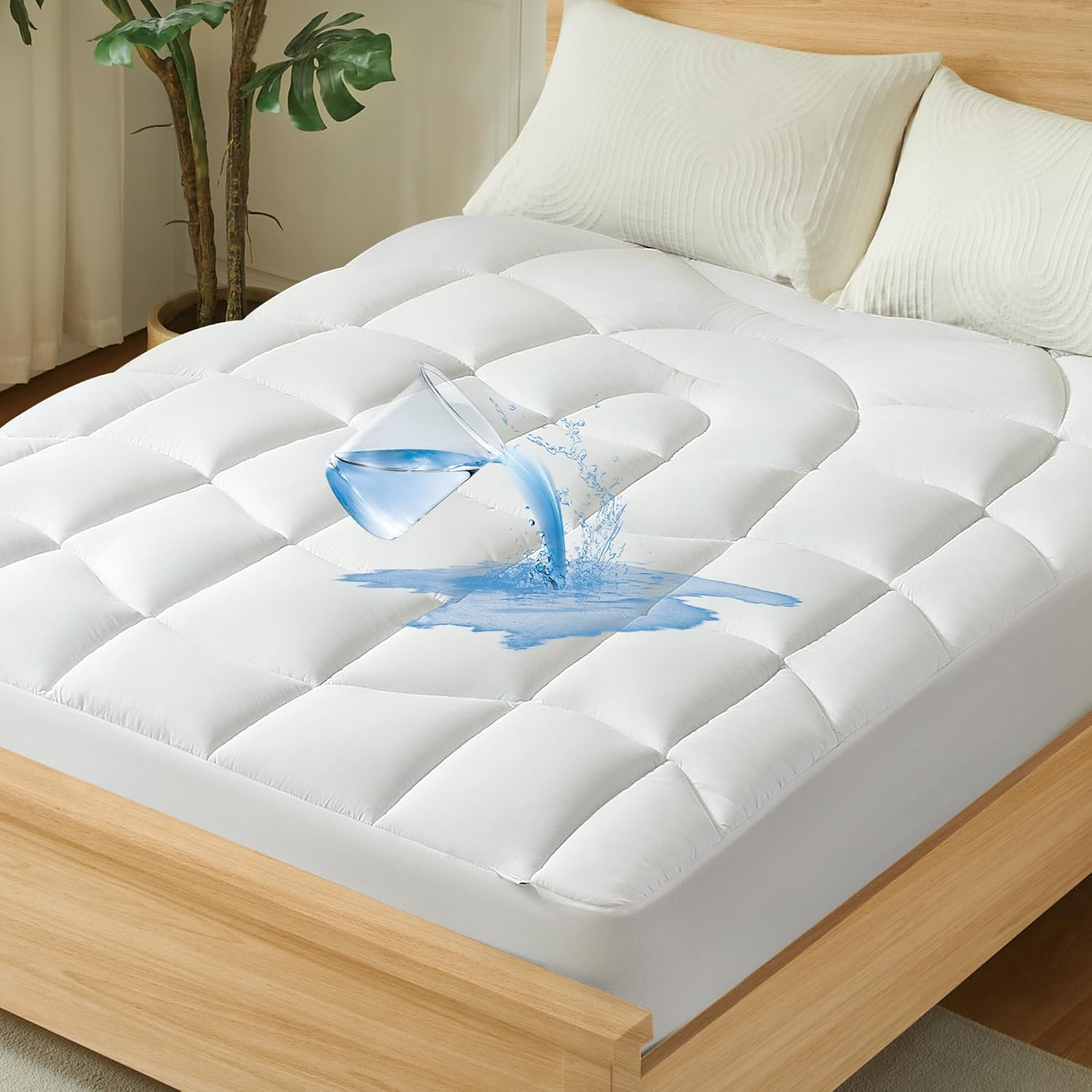 Waterproof Mattress Pad Queen - Ergonomic Quilted Fitted Thick Queen Mattress To